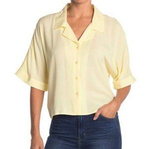 Cupcakes & Cashmere Button Up Top Pale Yellow Sewn Polka Dots Collared Size L